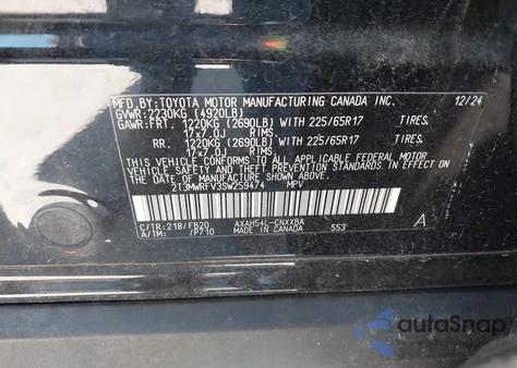 2025 Toyota Rav4 Hybrid Le из США, поврежденный, VIN 2T3MWRFV3SW259474